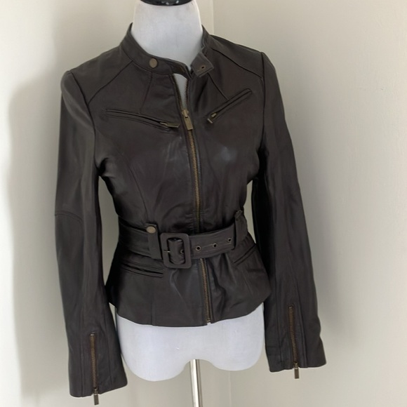 Arden B brown leather moto jacket coat medium - Picture 2 of 13